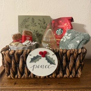 Holiday Gift Basket with Green and Red Accents